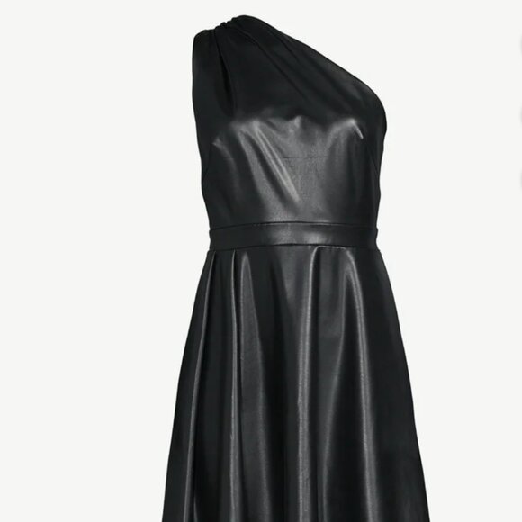 Sofia Vergara NWT SZS Black Faux Leather One Shoulder Dress Goth Timeless Y2K - Picture 2 of 14
